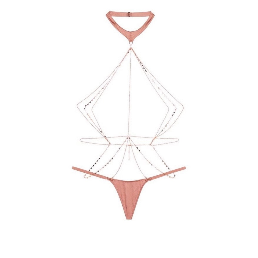 Victoria's Secret Very Sexy Starstruck Body Chain Playsuit Nude/Rose Gold